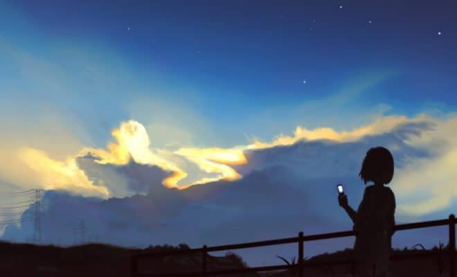 http://animeflow.net/921/dark--grass--original--phone--scenic--short_hair--silhouette--sky--stars--sunset