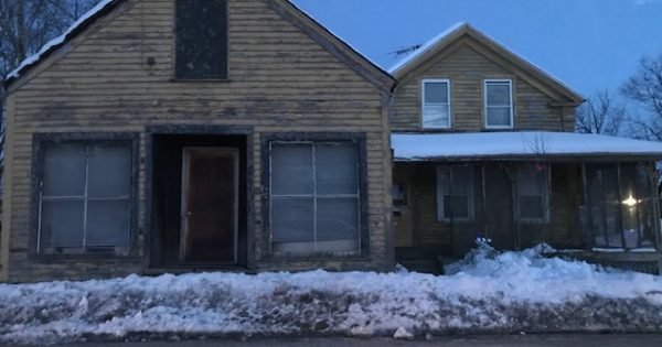 old yellow house winter