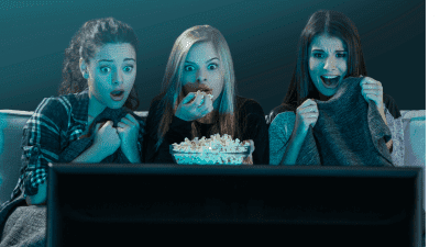 girls watching scary movie