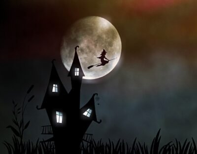 Witch's House, moon, witch flying
