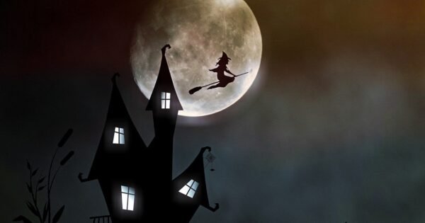 Witch's House, moon, witch flying