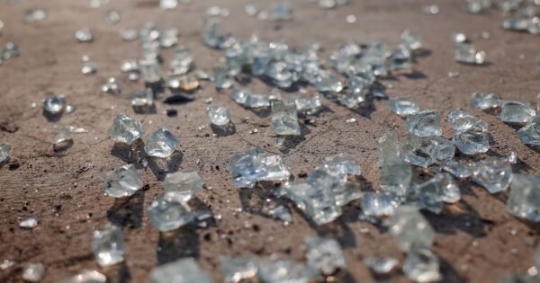 Shattered glass pieces