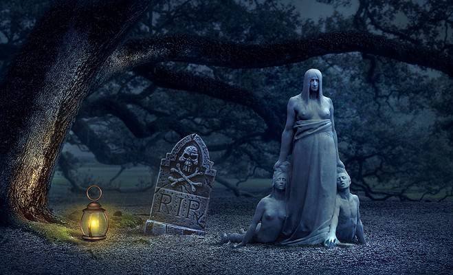 tombstone, lantern, graveyard