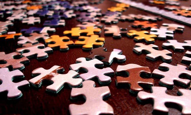 puzzle pieces on a table