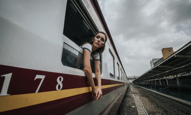 A girl on a moving train