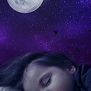 scene of little girl sleeping beneath the moon