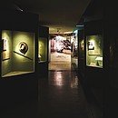 Image of a dimly lit museum showcases