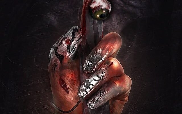 Snake hand with blood and a eye.