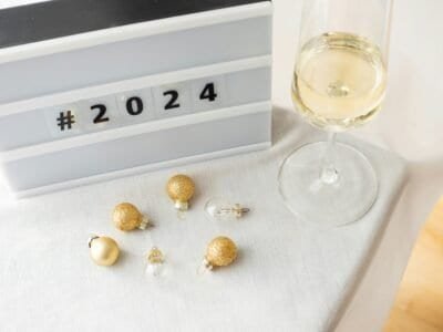 2024 calendar with wine glass and gold decor