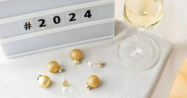 2024 calendar with wine glass and gold decor