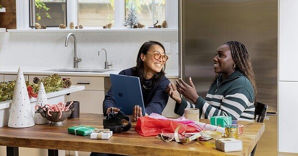 two ladies having a cheerful conversation