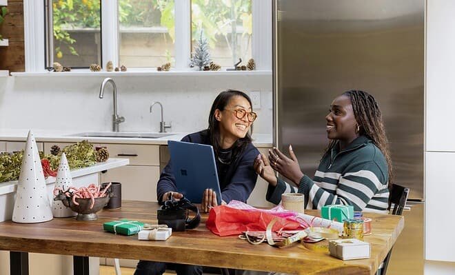 two ladies having a cheerful conversation