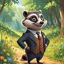 a badger cartoon character dressed in a suit and tie with his hands on his hips