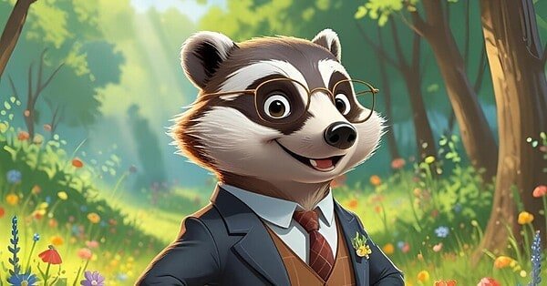 a badger cartoon character dressed in a suit and tie with his hands on his hips