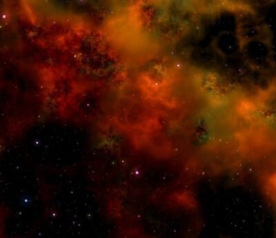 An orange and red nebula