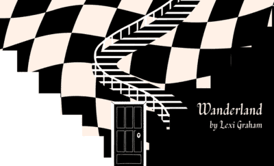 Image of optical illusion staircases with the title "Wanderland by Lexi Graham" depicted