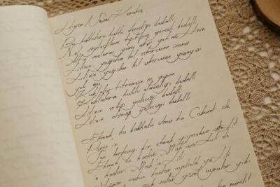 A open book lying on a table with some writing in it. It looks as if its a journal to oneself, or a letter they are writing to someone or themselves.