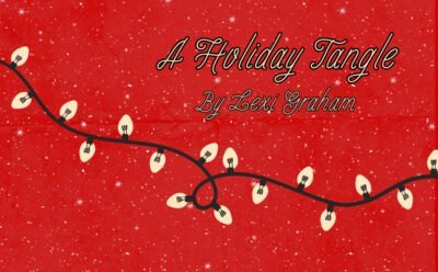 Image of tangled Christmas lights with the text "A Holiday Tangle by Lexi Graham"