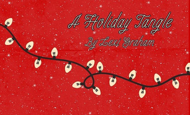 Image of tangled Christmas lights with the text "A Holiday Tangle by Lexi Graham"