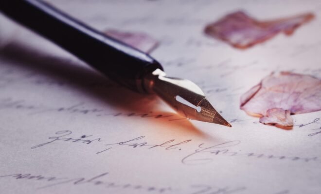 A quilled pen on top of marked paper