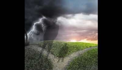 2 shadow figures arrive at a fork in the path