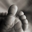 Black and white picture of baby feet