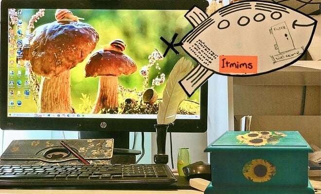 The image is a photomontage of my computer desk, a Pandora Box, and my imaginary space craft, 'ITMIMS' (Ivor's Time Machine In Micro Space)