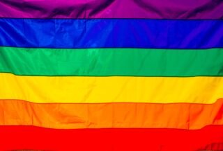 A picture of the pride flag is taking up the screen, showing the colors of a rainbow up close