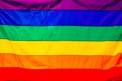 A picture of the pride flag is taking up the screen, showing the colors of a rainbow up close
